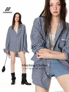 TurnSignal Trendy Plaid Shirt Womens Spring Autumn Sun Protection Loose Casual Top Street Style Long Sleeve Polo Collar