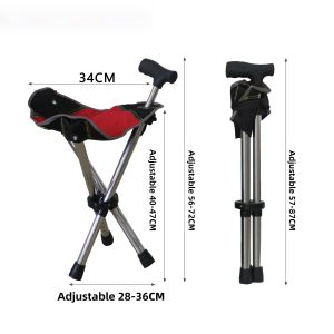Adjustable Travel Walking Cane Chair Anti-slip Hiking Railway Station Hand Stick Seat for Elderly Outdoor Mountain Climbing