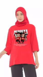Forever Cloth kaos oversize wanita 7/8 Indonesia Merdeka Katun Combed 24s Kaos Jumbo Hijab Style