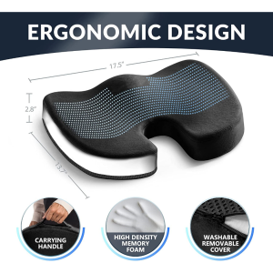 Gel Enhanced Seat Cushion - Non-Slip Orthopedic Gel & Memory Foam Cushion for Tailbone Pain - Office Chair Car Seat Cushion - Sciatica & Back