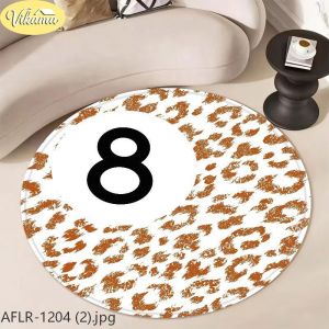 VIKAMA Round Rug Leopard Print Billiard 8 Ball Design Flannel Carpet Non Slip For Living Room Bedroom Entryway Home Decor