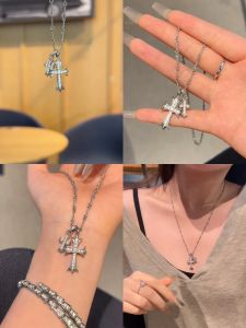 Wang Jiajie Thai Silver Cross Pendant Necklace Mens Punk Dominant Fashion Jewelry S925 Plated Pure Silver Hip Hop Accessory