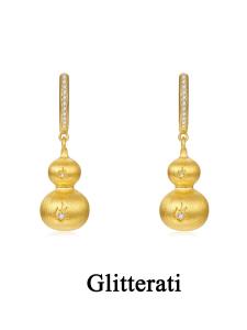 Gold Gourd Earrings Womens New Style Fashionable Lightweight Luxury Handmade Alloy Ear Jewelry Gift for Girlfriend