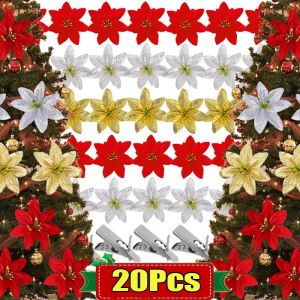 20ชิ้น ต้นคริสต์มาสประดิษฐ์จากกำมะหยี่ / ดอกไม้คริสต์มาส / ดอกไม้ปลอมขนาดใหญ่ 14 ซม. / พวงหรีด DIY สำหรับประดับต้นคริสต์มาส / ของขวัญสำหรับงานปาร์ตี้ปีใหม่ / ของตกแต่งบ้าน