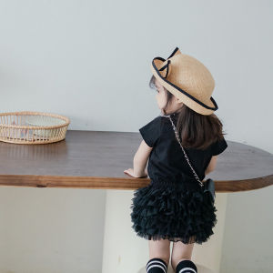 Princess Style Cotton Summer T-Shirt for Girls Lightweight Short Sleeve Baby Clothes Little Girl Fashionable Black Versatile Kids Wear