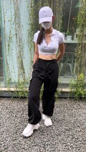 Lotus Clothing Bora Cargo Pants Celana Kulot Serut Panjang Wanita Cullote Cargo Loose Highwaist
