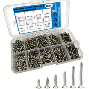 400-Piece M3 Stainless Steel Self-Tapping Screw Set 6mm 8mm 10mm 12mm 14mm 16mm 18mm 20mm