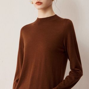 YAKUER | Fine Merino Wool Sweater Womens Half-High Neck Underwear