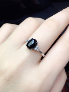 Black Agate Look Ring Womens Open Adjustable Luxury Silver Embedded Fashionable Match All Rings Stylish Fashion Jewelry