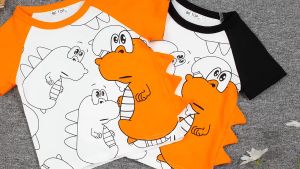 [zensasi] Baju Kaos T-Shirt Anak Laki-Laki Dan Perempuan Lengan Pendek Gambar Dinosaurus Warna Hitam Dan Orange