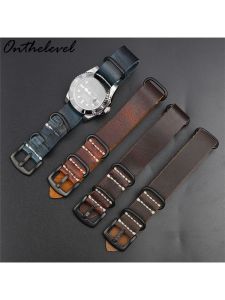 Handmade Crazy Horse Leather One Long Strap NATO NATO Leather Strap Mens Bracelet 20 22 24mm