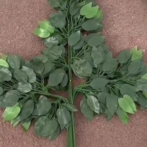 12pcs Golden Artificial Banyan Leaves Beautify Indoor Party Decoration Simulated Tree Green Leaf