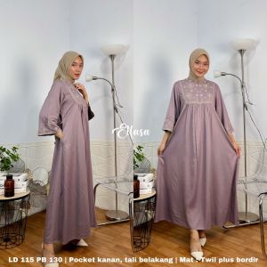 MAKAYLA DRESS//MIDI DRESS ELFASA POLOS RAYON TWILL PREMIUM //MIDI BORDIR POLOS