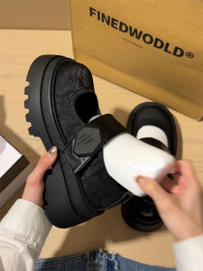 Giày Lười Thêu Mary Jane Đế Dày Thời Trang Nữ Mùa Xuân Thu Mới Về Cỡ Nhỏ Tăng Chiều Cao Đi Cùng Váy Giày Lười Đế Cao Gót