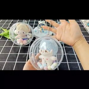 4 Colors Transparent PVC Round Doll Face Storage Pouches with Double Zippers - Mystery Box Design Keychain & Doll Organizer Bags Durable & Lightweight - Large-Capacity Multi-Functional Zipper Storage for Toys/Headphones/Chargers
