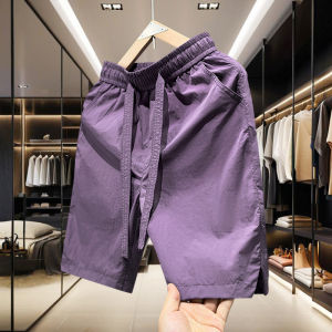 Summer 2025 Mens Quick Dry Five-Quarter Shorts Casual Loose Fit Beach Pants Couples Pure Color Polyester Fiber Youth Fashion