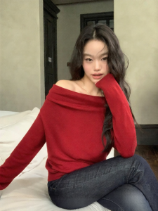ALOHA LU | Áo Sweater Trễ Vai Phong Cách Pháp