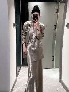 Acetate Satin Suit Set Womens Autumn 2025 New High Waist Mini Skirt Two-Piece Suit Long Sleeve Fashionable Business Wear