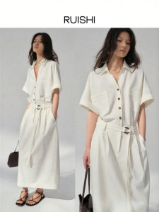 epoque de rueen | Classic Slim Fit Short Sleeve Belted Commuter Dress