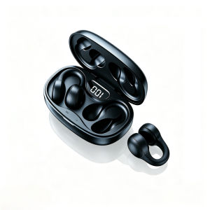 Wireless Ear Clip Bone Conduction Earbuds Ultra Lightweight Wearing Low Latency Gaming Audio-Video Sync with Digital Display