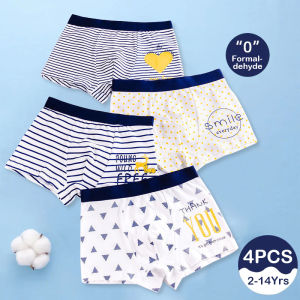 KUCHAR 4pcs/set High Quality Cotton Boys Boxers Shorts Kids Stripes Underwear Teenager for 2-14 Years Children Underpants