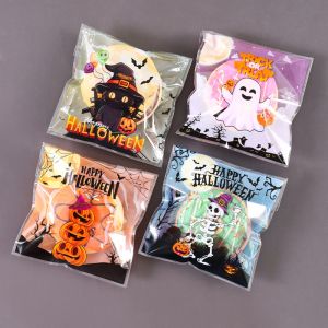 50/100Pcs Spooky Halloween Candy Bags Pumpkin Ghost Gift Cookie Self-Sealing Bags Halloween Party Decor Kids Trick or Treat