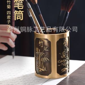 Creative Brass Office Desktop Pen Holder Remote Controller Storage Tube Study Room Decorations Metal round Shape Business Supplies