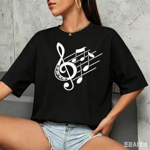 Sanrio | New Women T Shirt Music Note Printed Tshirt Female Summer Casual Short Sleeve O-neck T-shirt Tops Tops for Women Tops