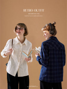 Commuter Shirt Pure Cotton Corduroy Plaid Beige Pocket Button up Womens Fashion Woody Allen Style Eight Memoirs Floating Life