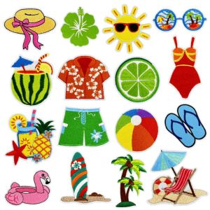 Heat Seal Kids Summer Hawaiian Party Clothing Bag Hat Decorative Cute Cartoon Fabric Stickers DIY Accessories