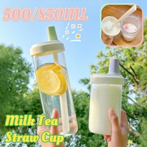 500ml Bobo Milk Tea Straw Cup Large Capacity Tumbler Water Cup Portable Coffee Drinking Cup for Office School Home