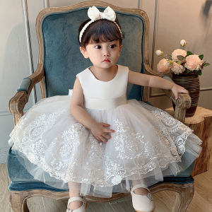 Girls Gown Umbrella Princess Dress Full Moon Full Year Birthday Big Bow Embroidered Children Baby Girl Dress