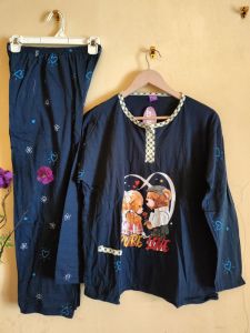 Setelan baju tidur panjang wanita ukuran standar dan jumbo XXL