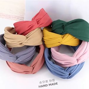 Bando Lebar 7cm Warna Doff Bahan Drill Bandana Simpul Korea Bando Silang MatteTwist Headband