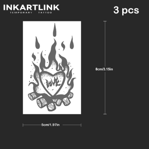 3 pcs Heart Bonfire Temporary TattooLasts To 15 Days New Technology Magic Waterproof Semi Permanent Sticker.