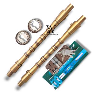 Gagang Pintu Rumah Kuningan Kunci Antik Motif Bambu Cincin 60 cm 2 Pcs