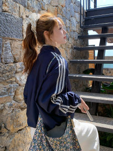 Loose Casual Womens Short Jacket Lace Splicing Sweet Cool Style Korean Fashion Spring New Blue Denim Coat Zipper Closure Long Sleeve