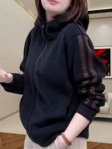 Womens Loose Thickened Warm Hoodie Jacket Premium Fleece Autumn Winter Slimming Zipper Cardigan Casual Anti-aging Outerwear