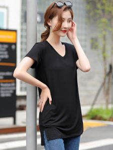 Modal Short-Sleeved 100.00kg Loose Mid-Length Split T-shirt