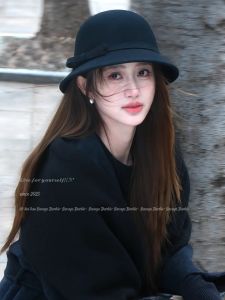 French Hepburn Style Black Bow Knot Fisherman Hat Retro Miss America Size Lady 2025 New Womens Fashionable Travel Cap