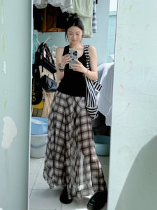 Váy Ngắn Kẻ Caro Cạp Cao Mùa Hè Cho Nữ Váy Midi Dài Vừa Phải Dáng Chữ A Chất Liệu Khác Phong Cách Hàn Quốc Váy Công Sở