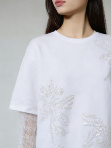 Lace Splice Sparkly Casual Loose T-Shirt