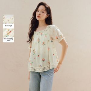 INMAN | Áo Blouse In Hoa Thêu Ren Pháp Mới Ra Mắt Mùa Hè
