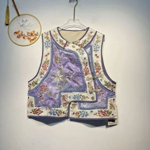 New 2025 Autumn Winter Chinese Style Embroidered Heavy Work Button up Large Size Womens Vest Jacket Versatile Ageless Fashion