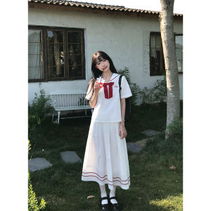 Summer Navy Collar Set Womens Japanese Style Half Skirt Two-Piece Suit Fashionable Student Uniform Work Outfit CanstoreGirls