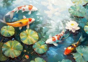 Landscape Oil Painting By Numbers Kits Pond Lotus Leaf Koi Fish Number Drawing Canvas DIY Pictures By Numbers Home Decor