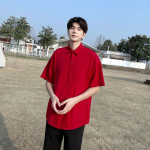 French Style Couple Matching Summer Red Wedding Dress Shirt Set Large Size Engagement Party Marriage Registration New 2025