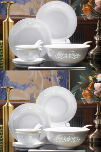 mornenjoy | Glaze Underneath Color High Quality Porcelain Bowl Plate Set
