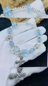 vòng tay nữ đá aquamarine tự nhiên vip mix cỏ 4 lá aquamarine vipcharm bạc cao cấp và charm bướm hồ điệp đá aquamarine vip bọc bạc vòng tay đá phong thủy hợp mệnh mộc mệnh thủy trang sức thiết kế đủ hóa đơn thẻ bảo hành