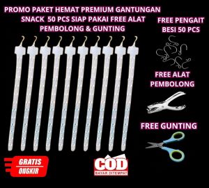 PAKET HEMAT PREMIUM 50 Pcs Gantungan Snack Warung Display Minimarket Free Dapat Pembolong Snack dan Gunting Besi
